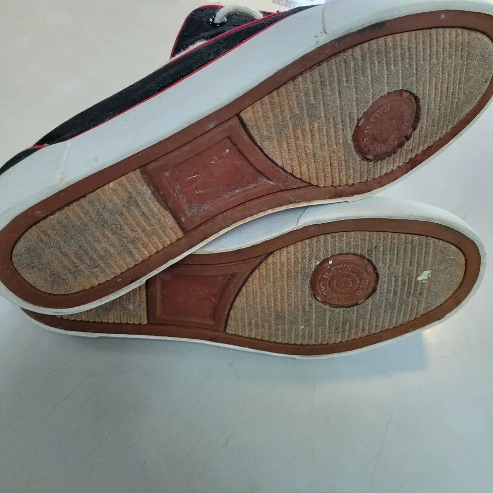 Polo Ralph Lauren Lander P Mens 8D Black Canvas Boat Shoes Red Pony Logo Loafers
